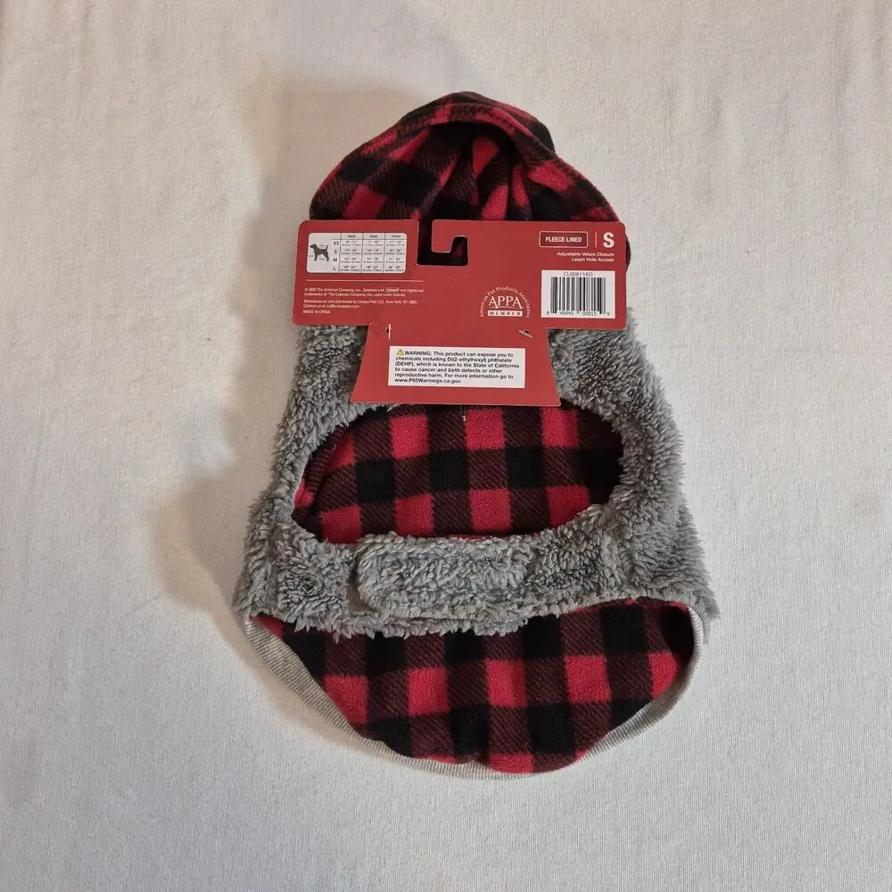 Coleman Pet Plush Jacket Size S Fleece Lined Red Buffalo Check Gray
